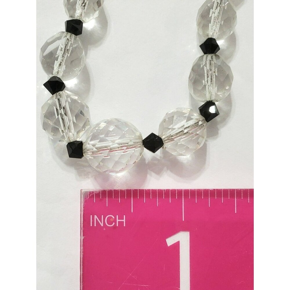 Vintage 17" Choker Necklace Clear Black Beads Faceted Sterling Graduated Spacers - Picture 10 of 16